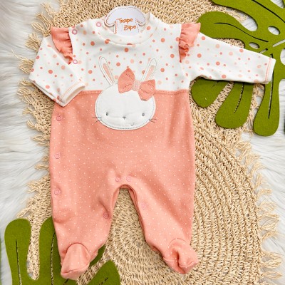 Macacão Trape Zape - Coelha de Laço -Salmao e Off White